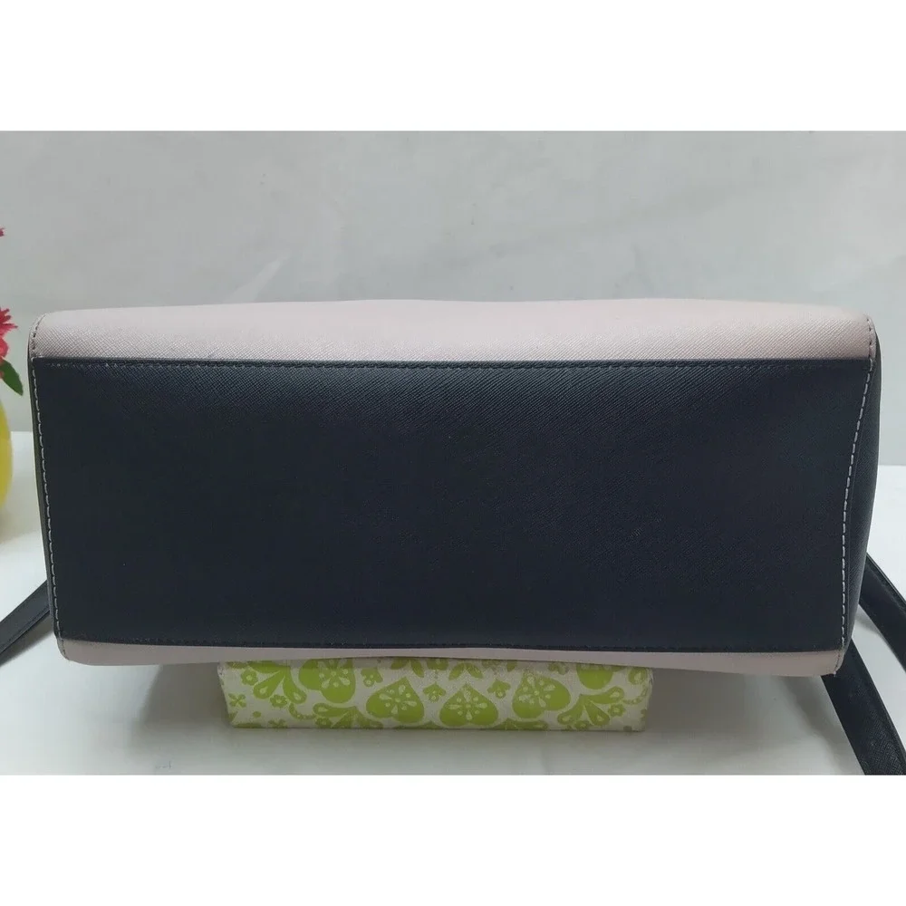 Kate Spade Tilden Colorblock Beige Black Leather Double Handles Satchel Bag